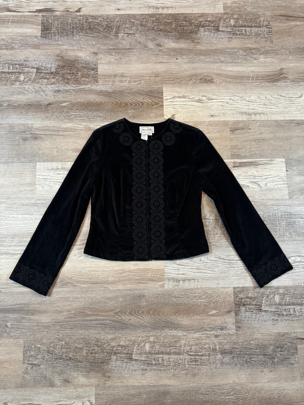 Vintage Y2K 90s Black Velvet Embroidered Jacket Whimsigoth Goth Boho Fall S